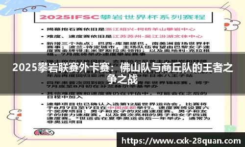 2025攀岩联赛外卡赛：佛山队与商丘队的王者之争之战